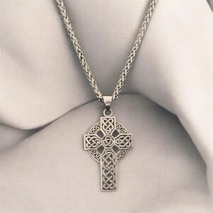 Large Men’s 925 Sterling Silver Irish Celtic Cross Necklace Free Chain